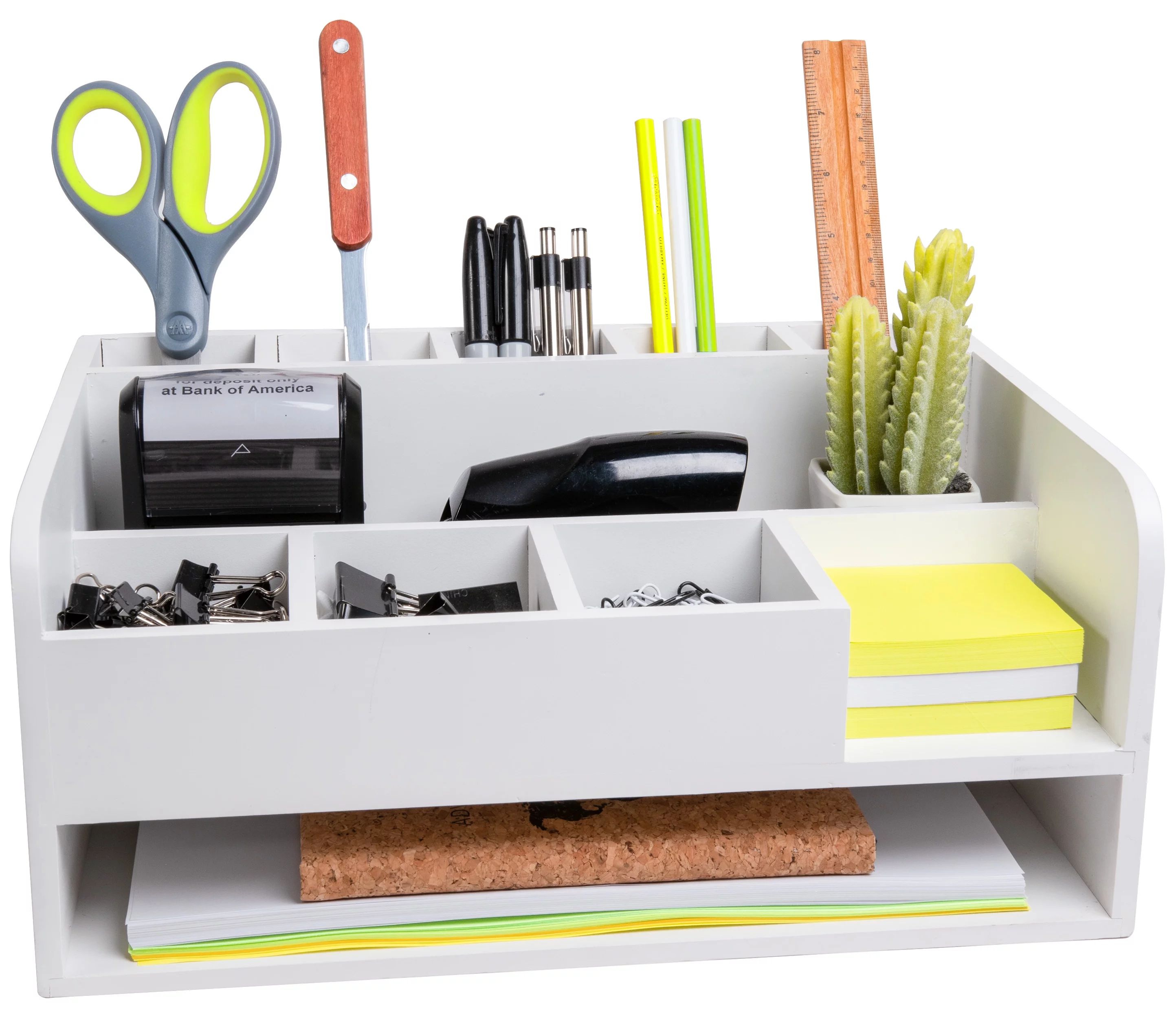 MissionMax White Desk Organizer with File Tray and Compartments for Stationary Supplies