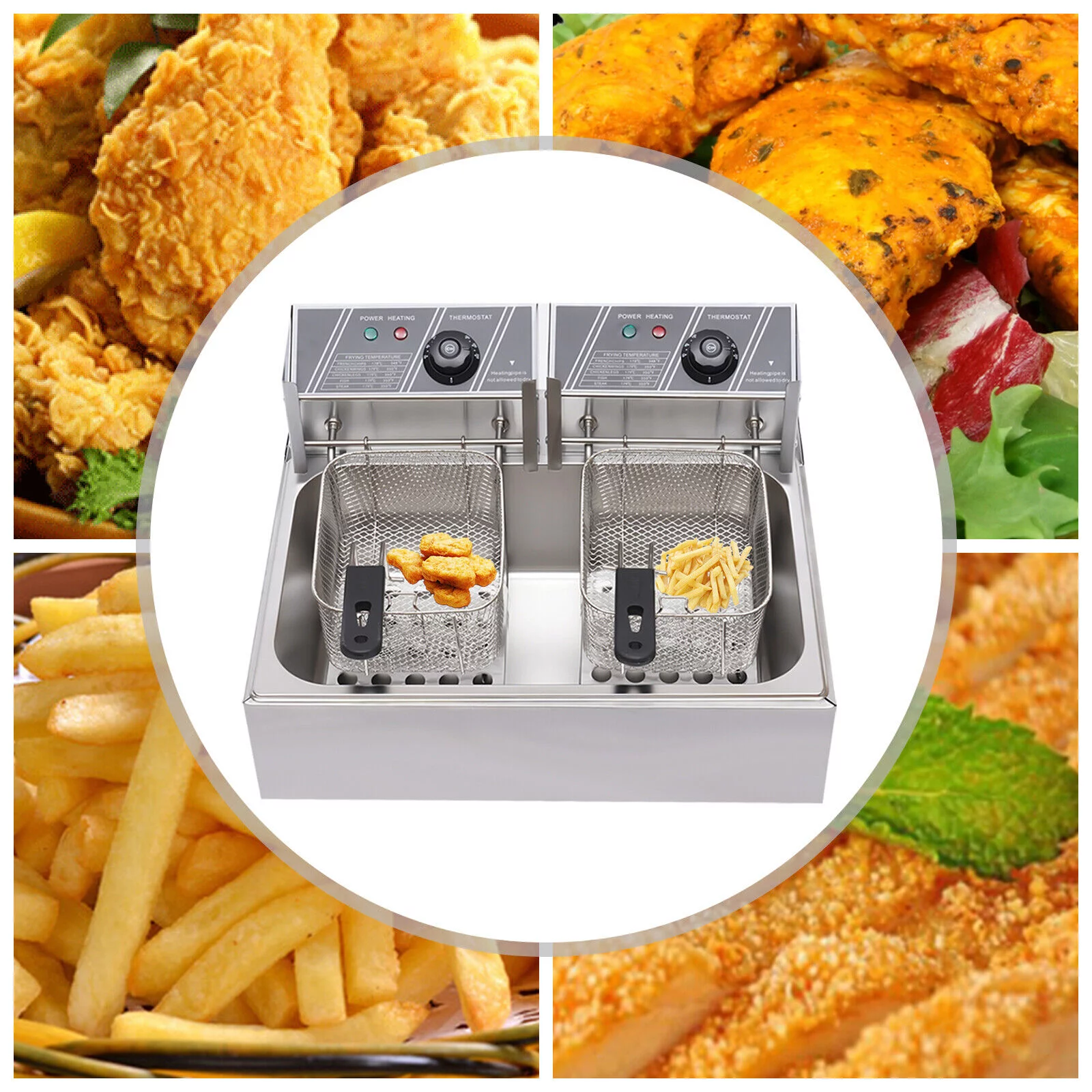 5000W 12L Commercial Restaurant Electric Deep Fryer Dual Tank  Stainless Steel