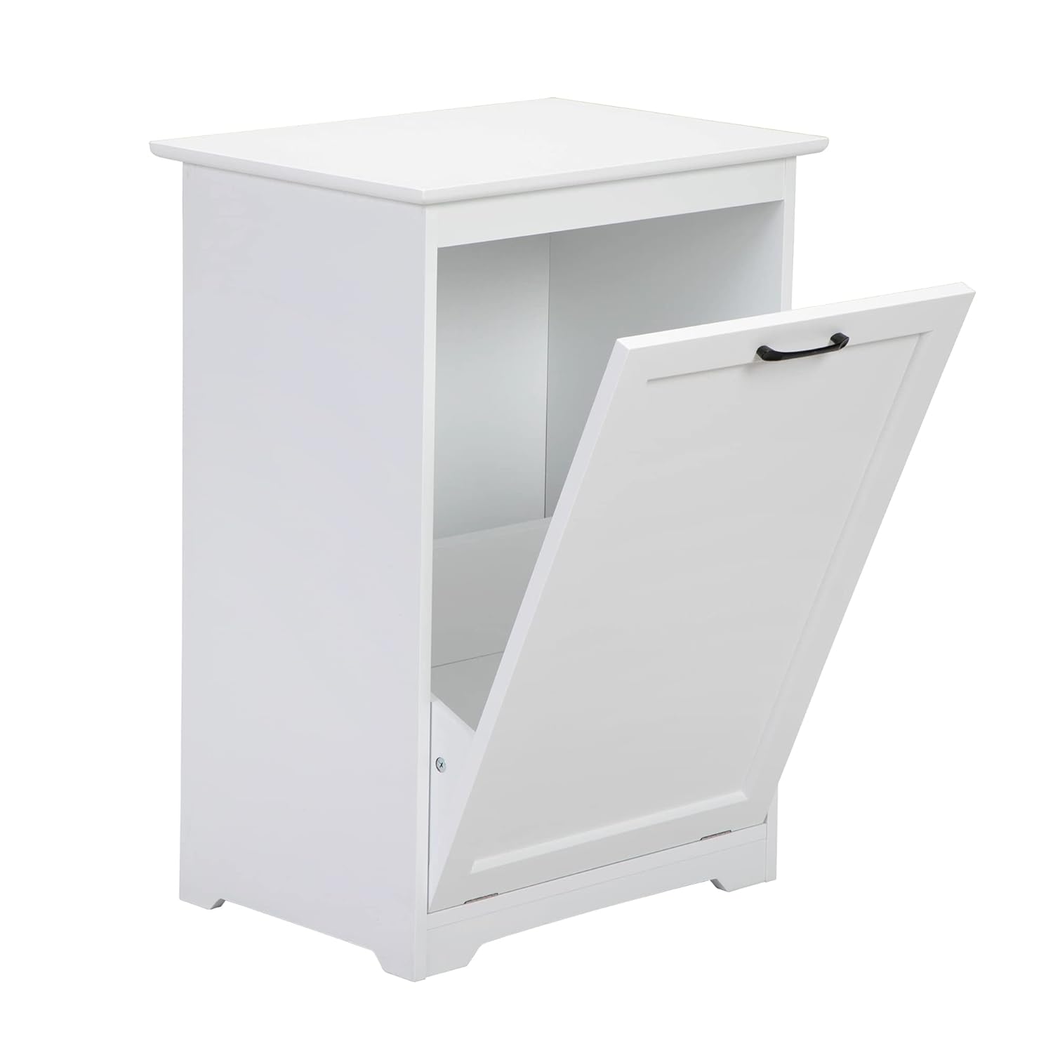 JAXPETY Tilt Out Trash Cabinet Kitchen Trash Can Holder Wood Laundry Hamper Recycling Trash Cabinet with Angle Adjustable Door, White