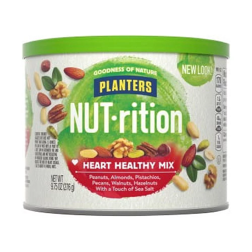 Planters Kraft NUT-rition Heart Healthy Mix Resealable Container - Almond, Pecan, Hazelnut, Pistachio, Peanut, Walnut - 9.75 oz - 1 Each