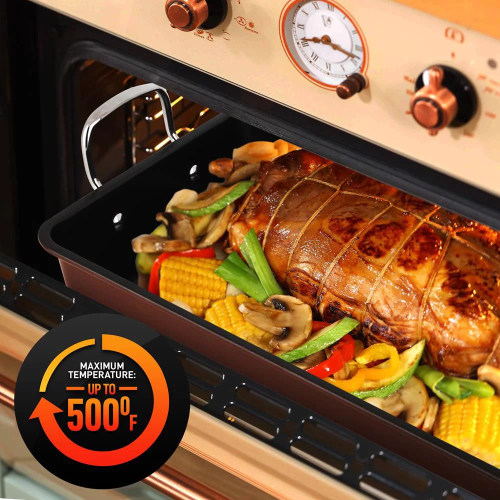 NutriChef Non-Stick Carbon  Roasting Steel Pan with Wire Handle