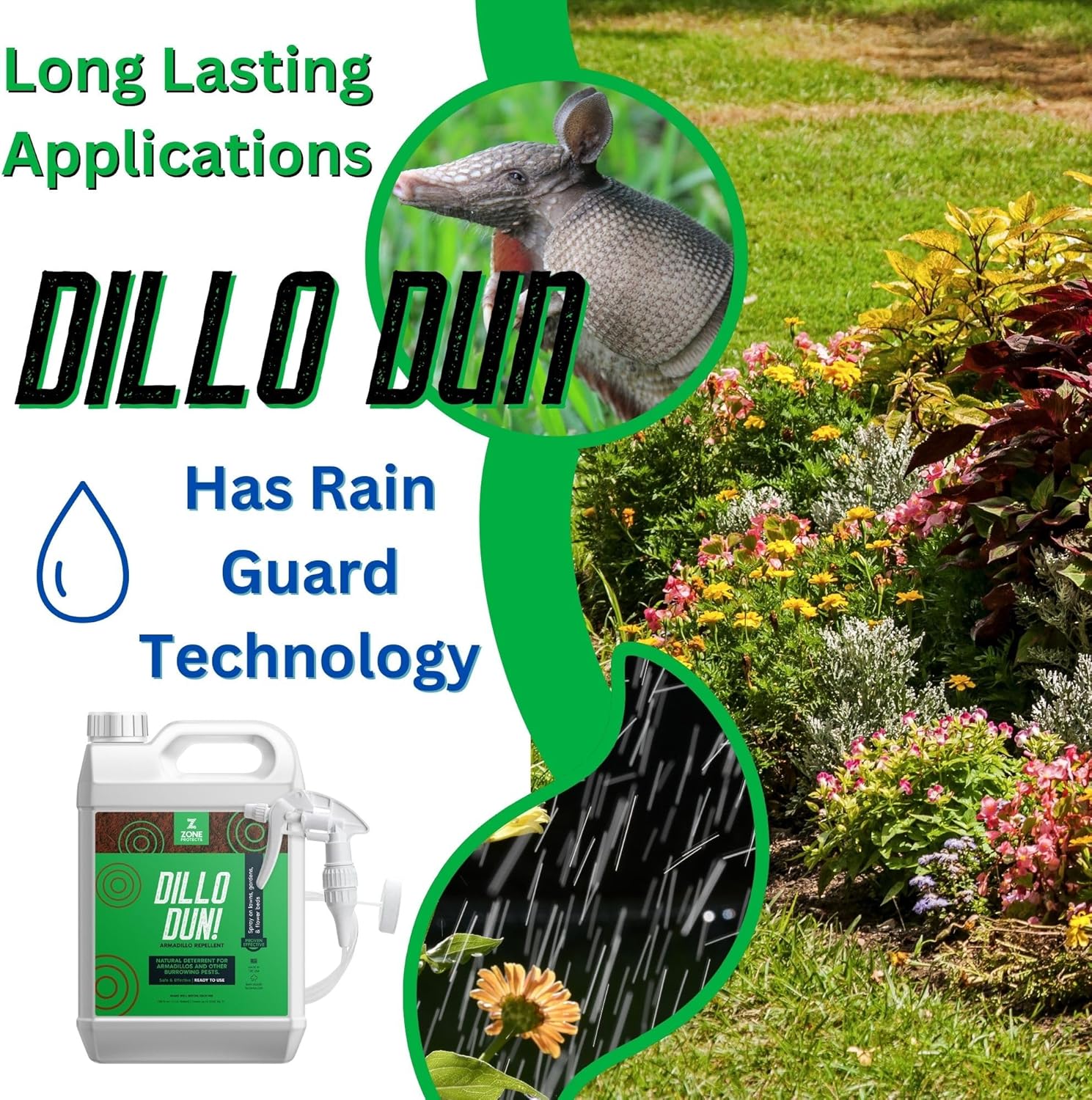 Zone Protects Dillo Dun! Armadillo Repellent Spray. Stop Armadillos from Digging in Your Yard, Gardens and Flower Beds. Natural Armadillo Repellent Liquid Spray