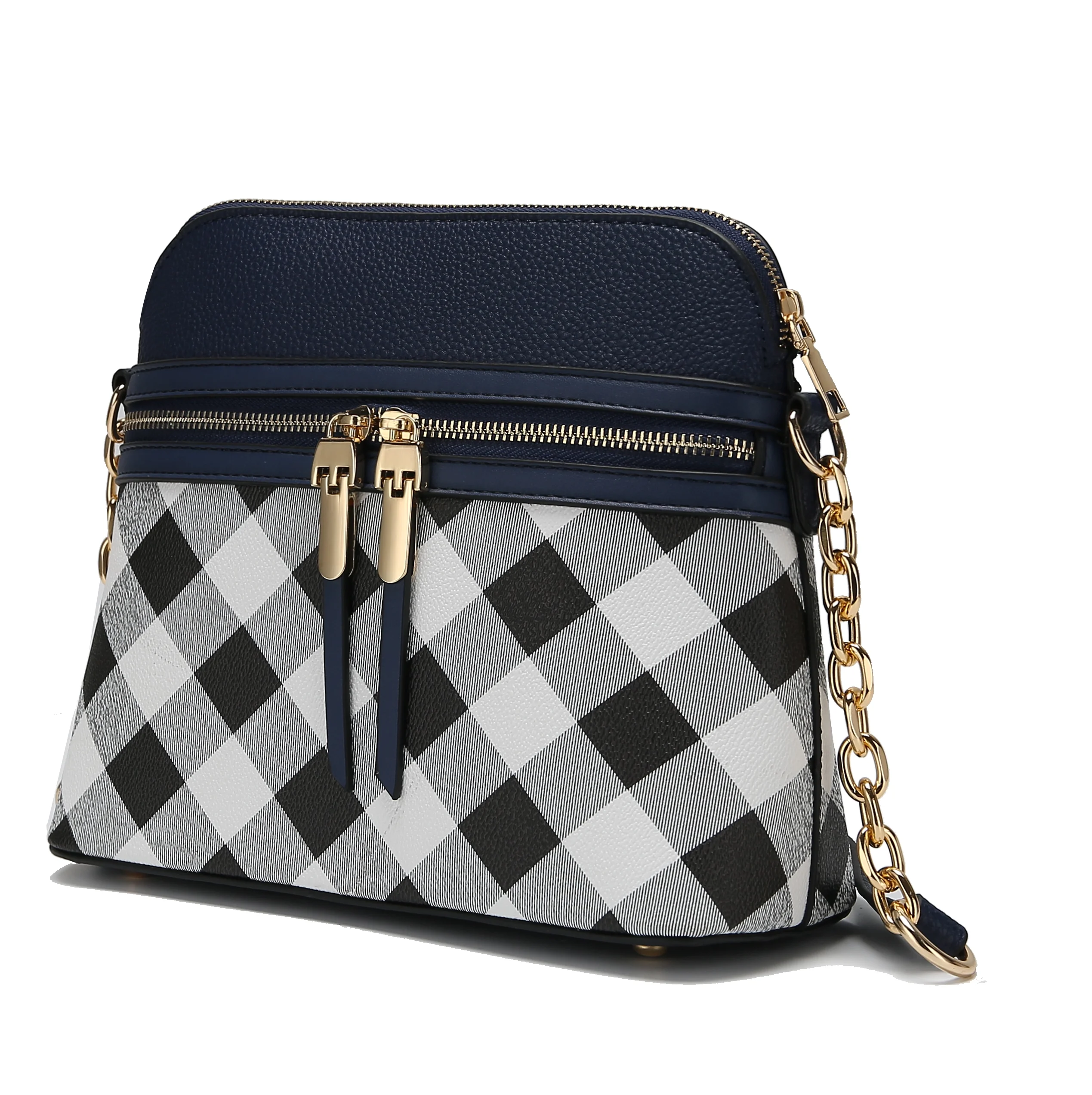 MKF Collection Suki Checkered Vegan Leather Women's Crossbody Handbag by Mia K. - Navy