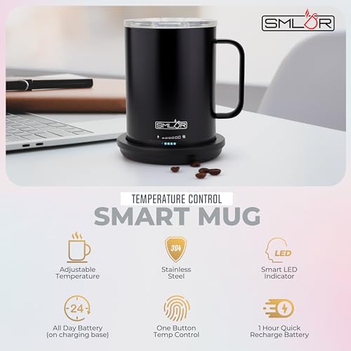 Pro Heated Mug, 14 oz Smart Mug, Self-Heating, Adjustable Temperature, Battery Powered Heated Coffee Mug, Quick Recharge Time, Great for Coffee & Tea, Excellent Gift (Black)