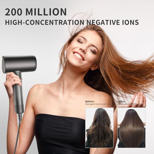 Hair Dryer with Diffuser - Negative Ionic Blow Dryer with 110, 000 RPM Brushless High-Speed Fast Drying, 1400W Low Noise Thermo-Control Hairdryer with Magnetic Nozzle and Wall Mount Holder