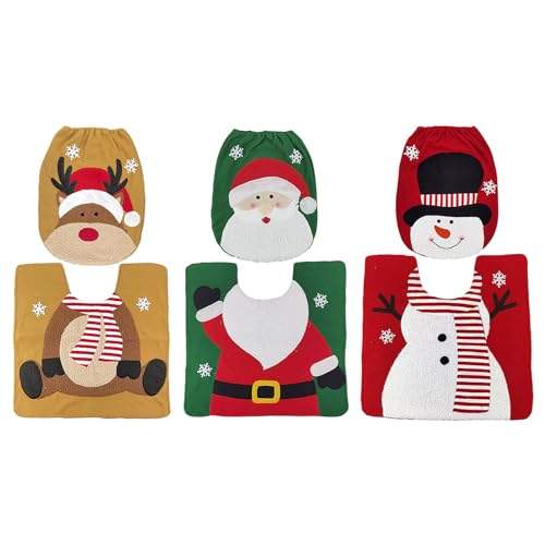 Christmas Snowman Toilet Seat Cover and Mat Bathroom Set Home Decor Party Accessories Christmas Toilet Seat Cover and Mat Set