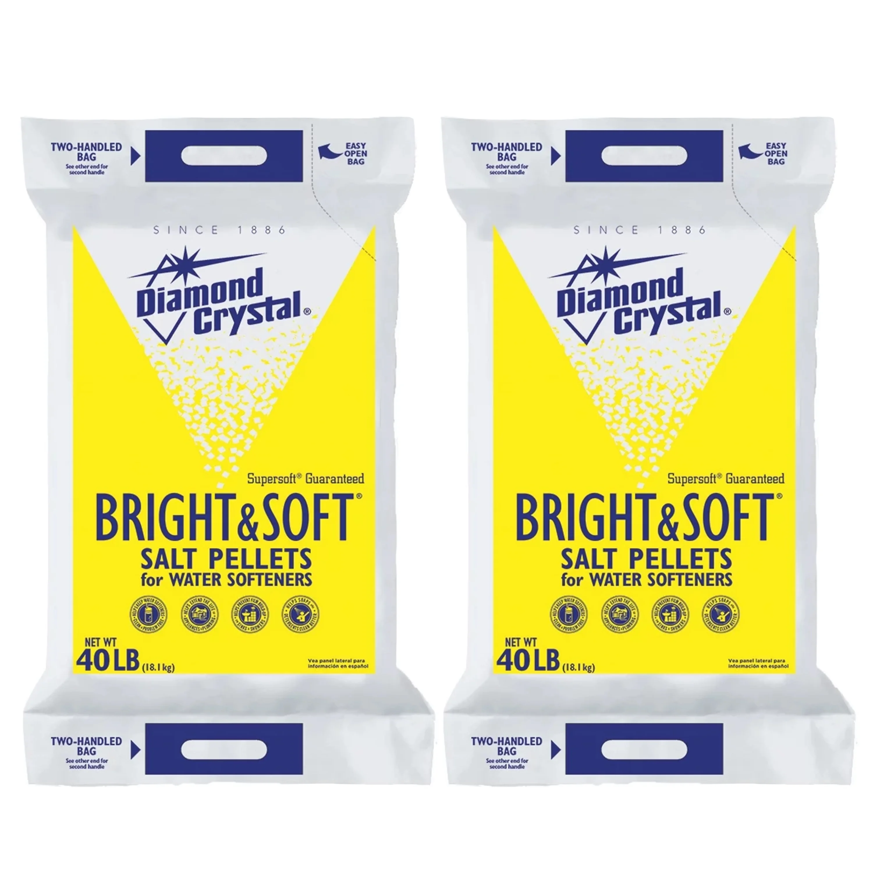 Diamond Crystal Bright & Soft Water Softener Salt Pellets, 40 lb. Bag-2-Pack