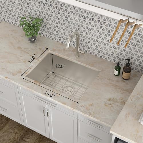 Kichae 12“ Deep Laundry Sink Undermount - 24 Inch Black Undermount Utility Sink Stainless Steel Single Bowl Under Counter Handmade Laundry Utility Room Basin