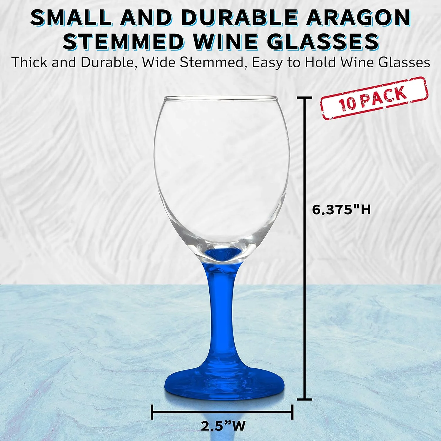 10 Aragon Wine Glasses Set, 8.5 Oz. - High Standard, Made - Blue