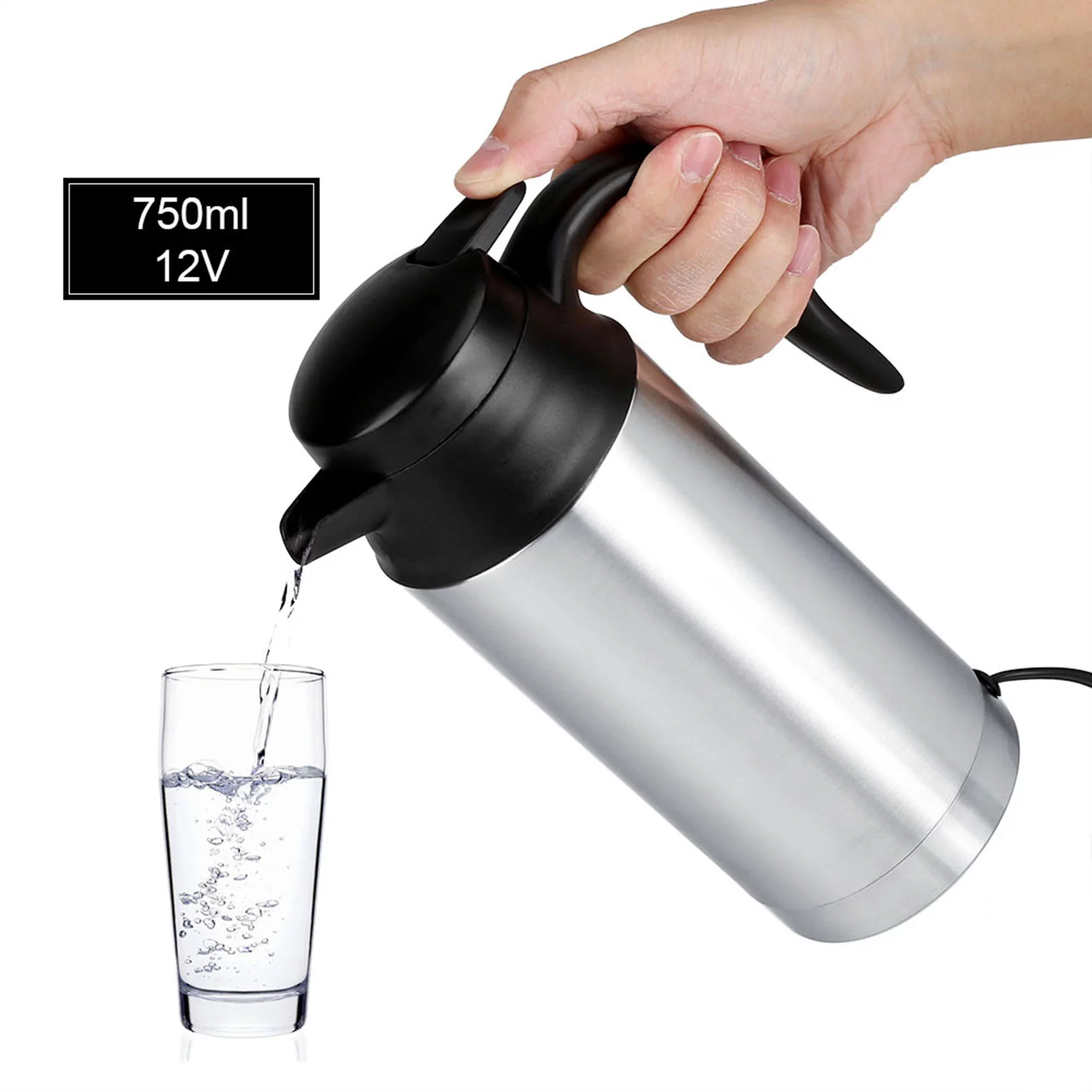 Regun Car Electric Bottle,12V 750ml Stainless Steel Electric Car Kettle Heating Cup Coffee Mug Travel Water Bottle