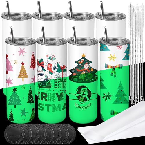 Joyclub Sublimation Tumblers Blanks 20 oz 10 Pack Skinny Straight Tumblers Bulk Stainless Steel Insulated Sublimation Cups with Lid and Straw, Gift Box
