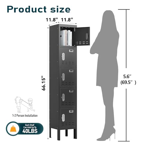 Metal Storage Locker, Lockable Employees Metal Locker with Door, Card Slot, 66