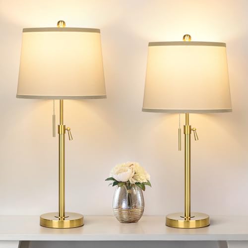 Bedside Table Lamps Set of 2: Tall Black Table Lamps for Living Room End Table | Height Adjustable 3-Way Dimmable Nightstand Lamp with Pull Chain Switch Modern Lamps for Bedroom Office(Bulbs Included)