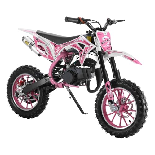 Kids dirt bike - 49cc Dirt Bikes Gas Mini Bike Kids Motorcycle, Upgrade Pit Bike Mini Motorcycle for kids, Off Road Tires, Front Rear Disc Brakes, Pull Start, Pocket Bike Gift for Child Teens, Pink