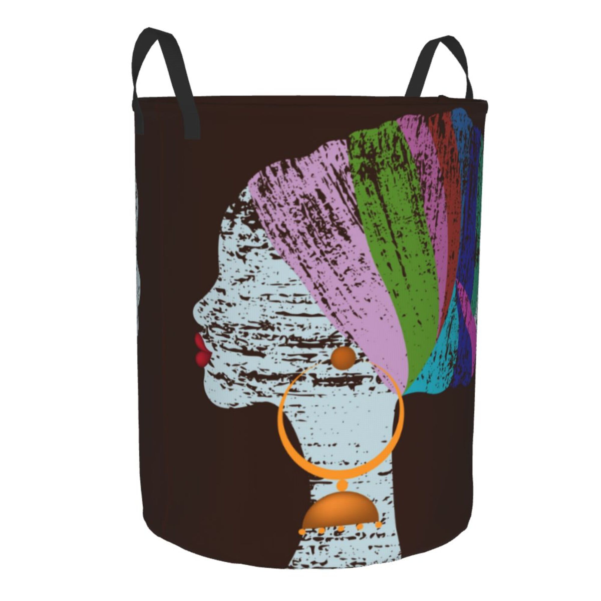 TEQUAN Waterproof Laundry Hampers, Vintage Style African Woman Pattern Clothes Storage Basket with Handle (S)