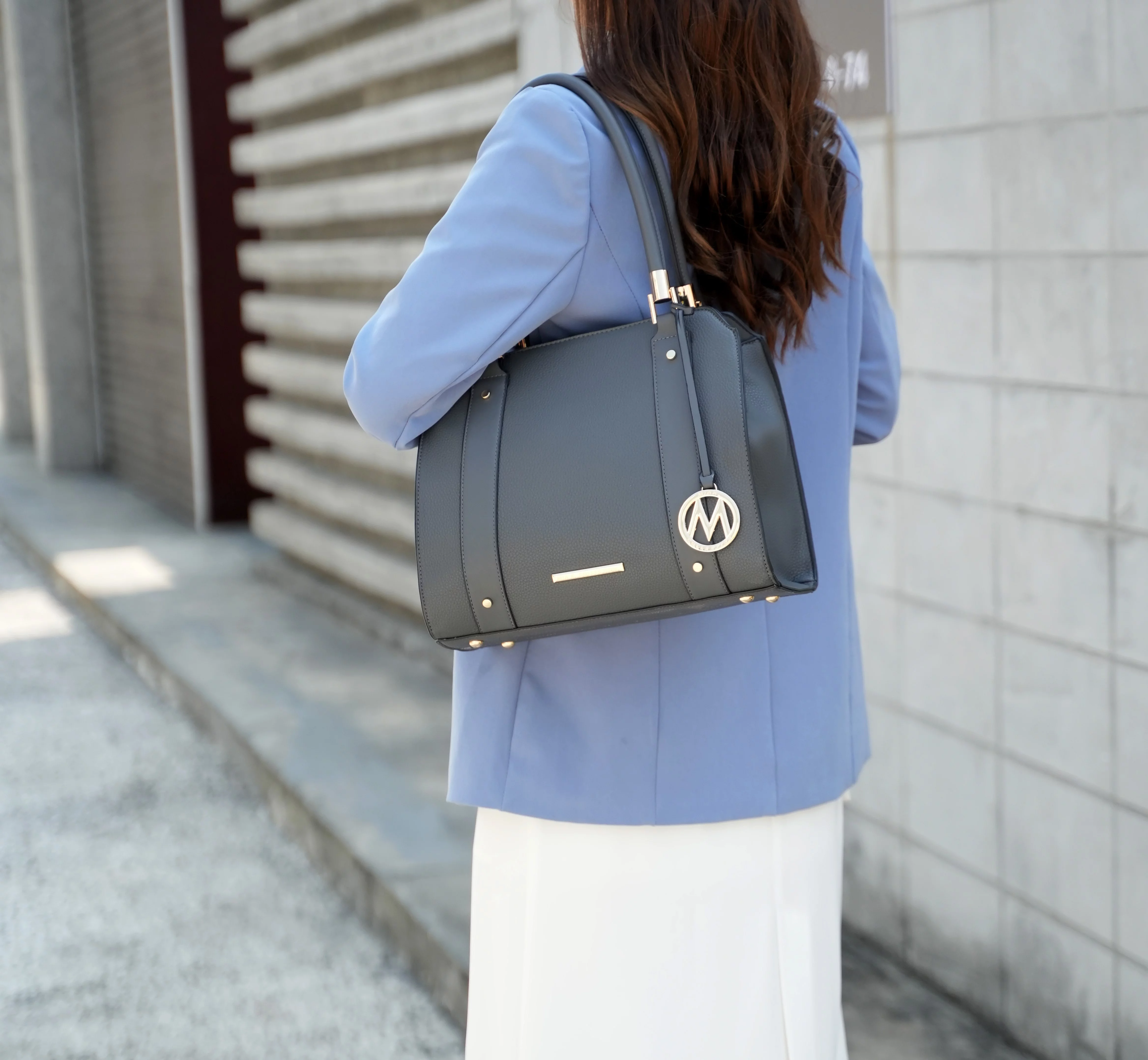 MKF Collection Norah Vegan Leather Women's Satchel Bag & Wristlet Wallet, Fashion Tote Purse Handbag 2 Pcs by Mia K - Pewter