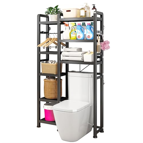 MMBABY Over The Toilet Storage Cabinet with Toilet Paper Holder Stand, Mass-Storage Over Toilet Bathroom Organizer with Adjustable width, Space-Saving Toilet Rack