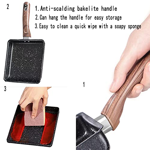 Japanese Omelette Pan-Tamagoyaki Nonstick Pan-Square Pan -Egg Roll Pan-Rectangle Frying Pan-Small Frying Egg Pan, Cooktop Safe, Easy to Clean,6.3 x 7.8 inch (Black)