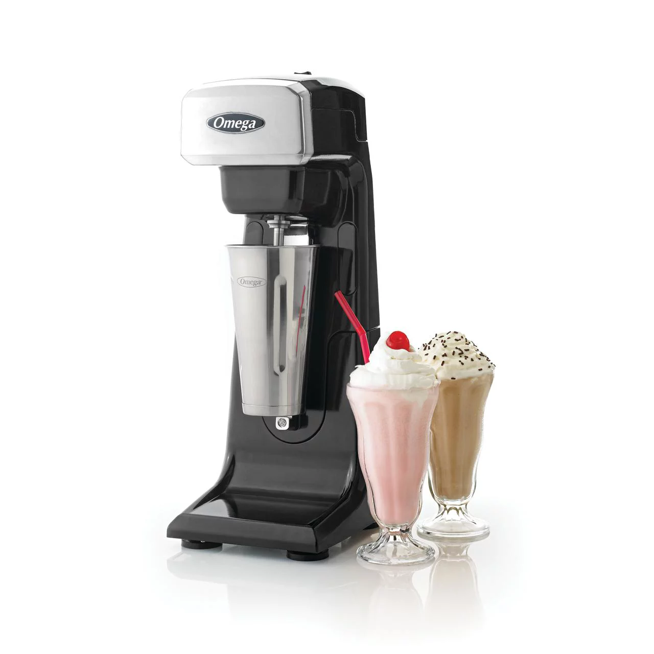 Omega Single Spindle Milkshake Maker with 28oz Stainless Steel Blending Cup, in Black (M1000)