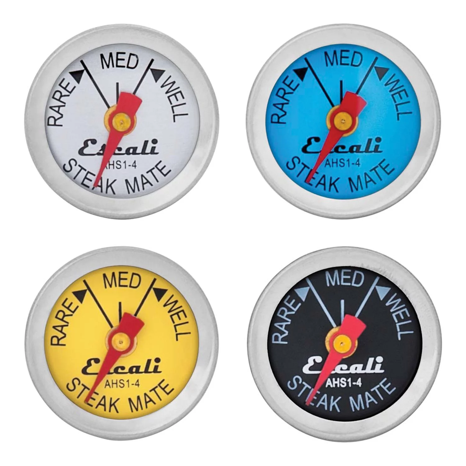 Escali AHS1-4 Easy Read Mini Steak Thermometer Set, Dial Reads Rare, Medium & Well, Dishwasher Safe, Silver