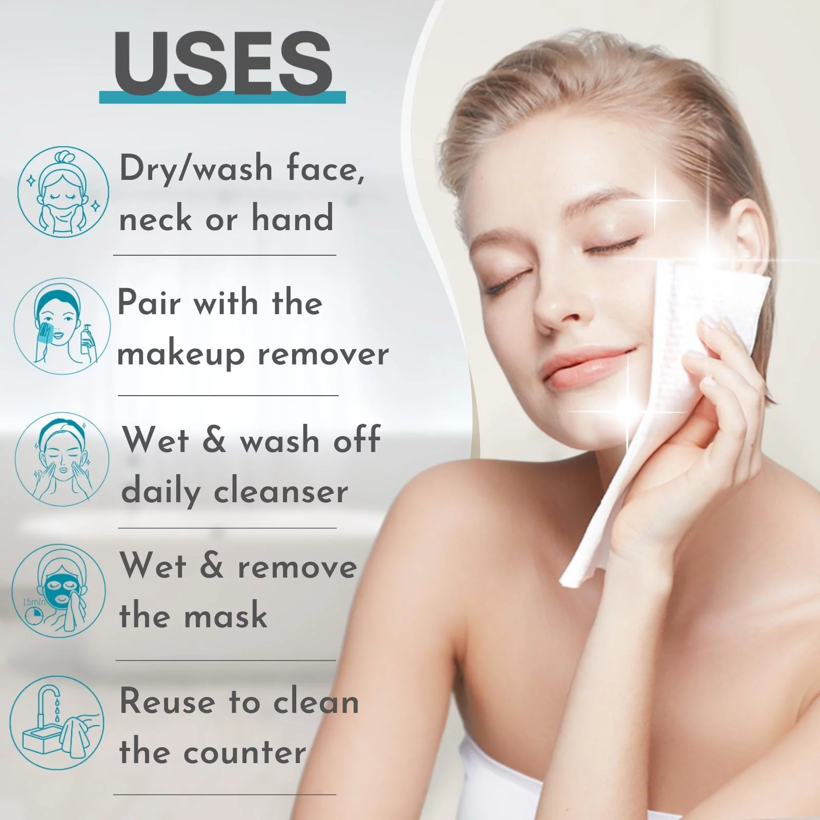 Whalespa X-Large Disposable Face Towels - Super Soft & Thick Cloths for Cleansing, Drying, Wiping and Makeup Removal, 14