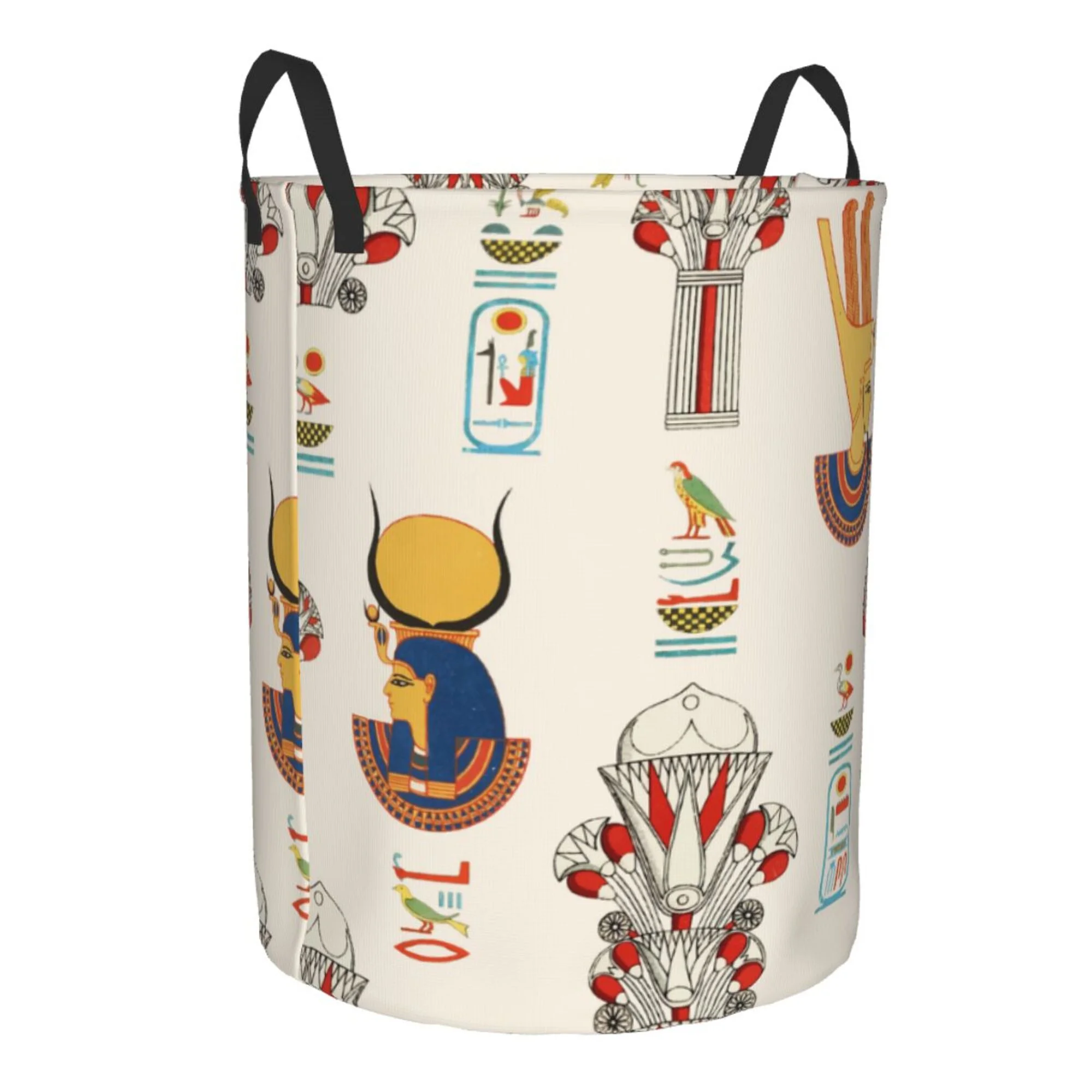 TEQUAN Waterproof Laundry Hampers, Ancient Egyptian Elements Decoration Pattern Clothes Storage Basket with Handle (S)