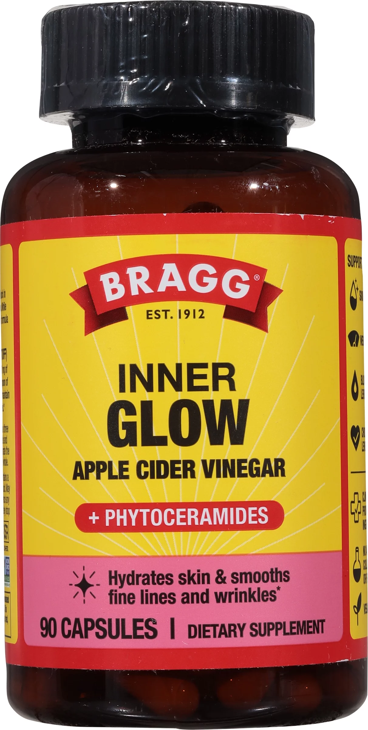 Bragg Inner Glow, Apple Cider Vinegar + Phytoceramides, 90 Capsules
