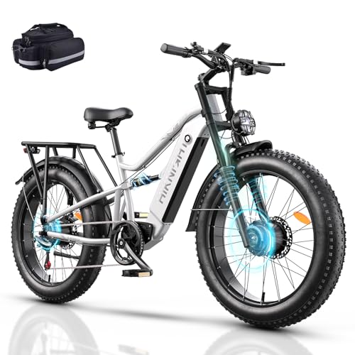 Dual Motor Electric Bike Peak 3000W, 52V 20AH Battery E Bike for Adults 26 Inch Fat Tire Mountain Electric Bicycle 38 MPH, Full Suspension Dual Hydraulic Disc Brake, Up to 90 Miles Range