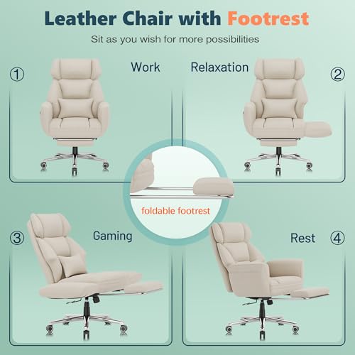 GABRYLLY Ergonomic Chair with Footrest – Wide Cross Legged Chair with Reversible Armrests, 120°Tilt, Heavy-Duty Base, Big and Tall Executive Chair Plus, Brown, GY82766