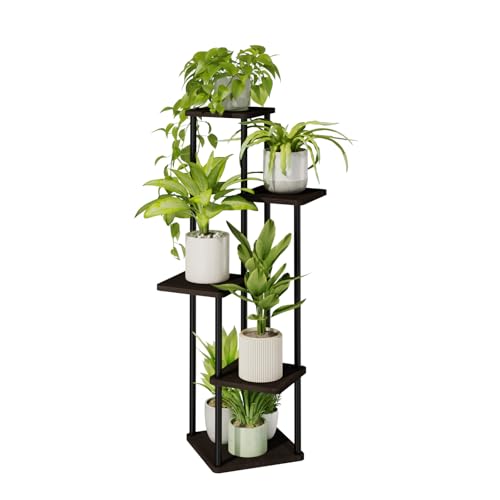 Bamworld 4 Tier Plant Stand Indoor, Small Metal Plant Shelf for Multiple Plants, Corner Flower Stand for Patio Garden Balcony Living Room Bedroom(Black)