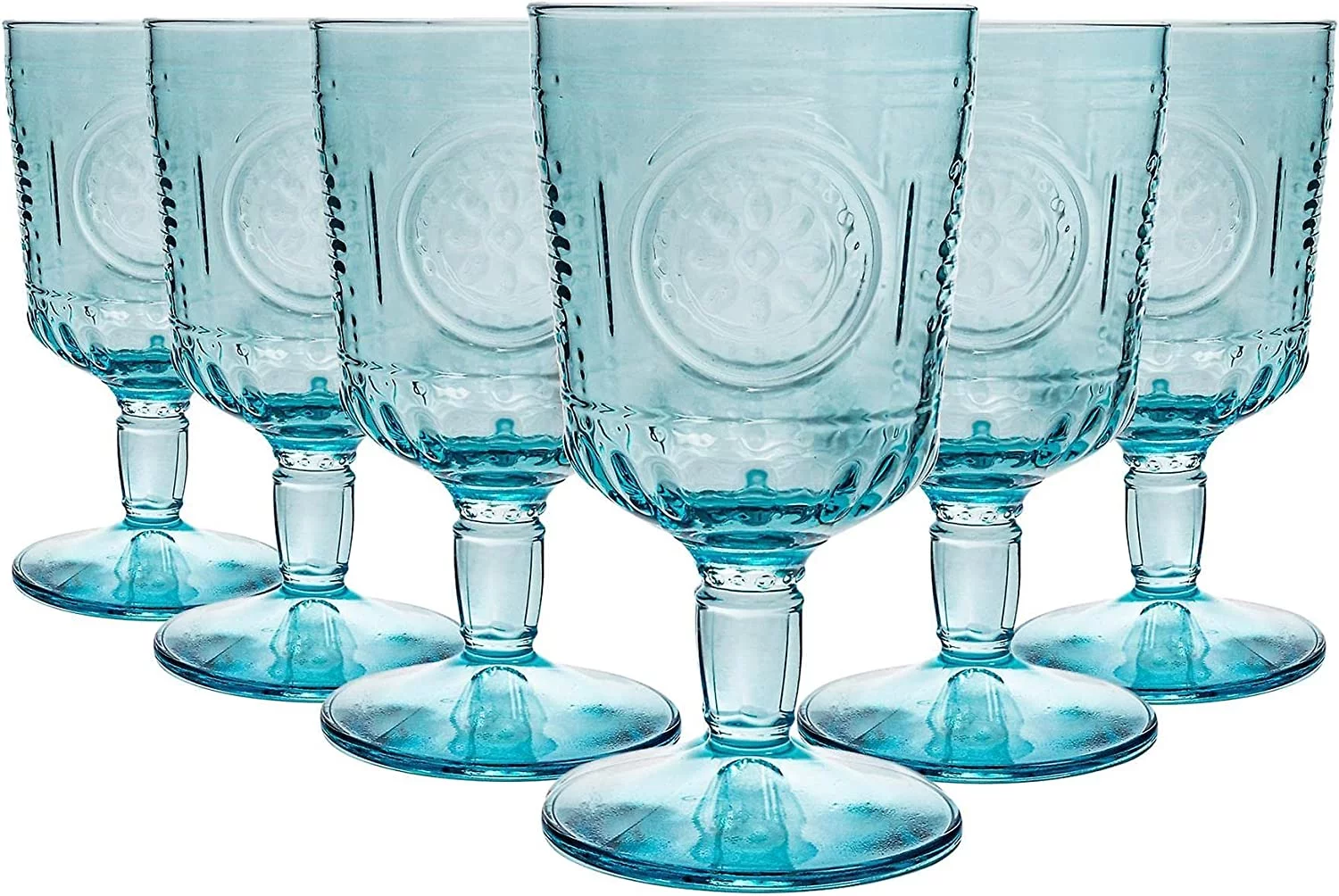 Bormioli Rocco Romantic Set Of 6 Stemware Glasses, Light Blue, Made In Italy