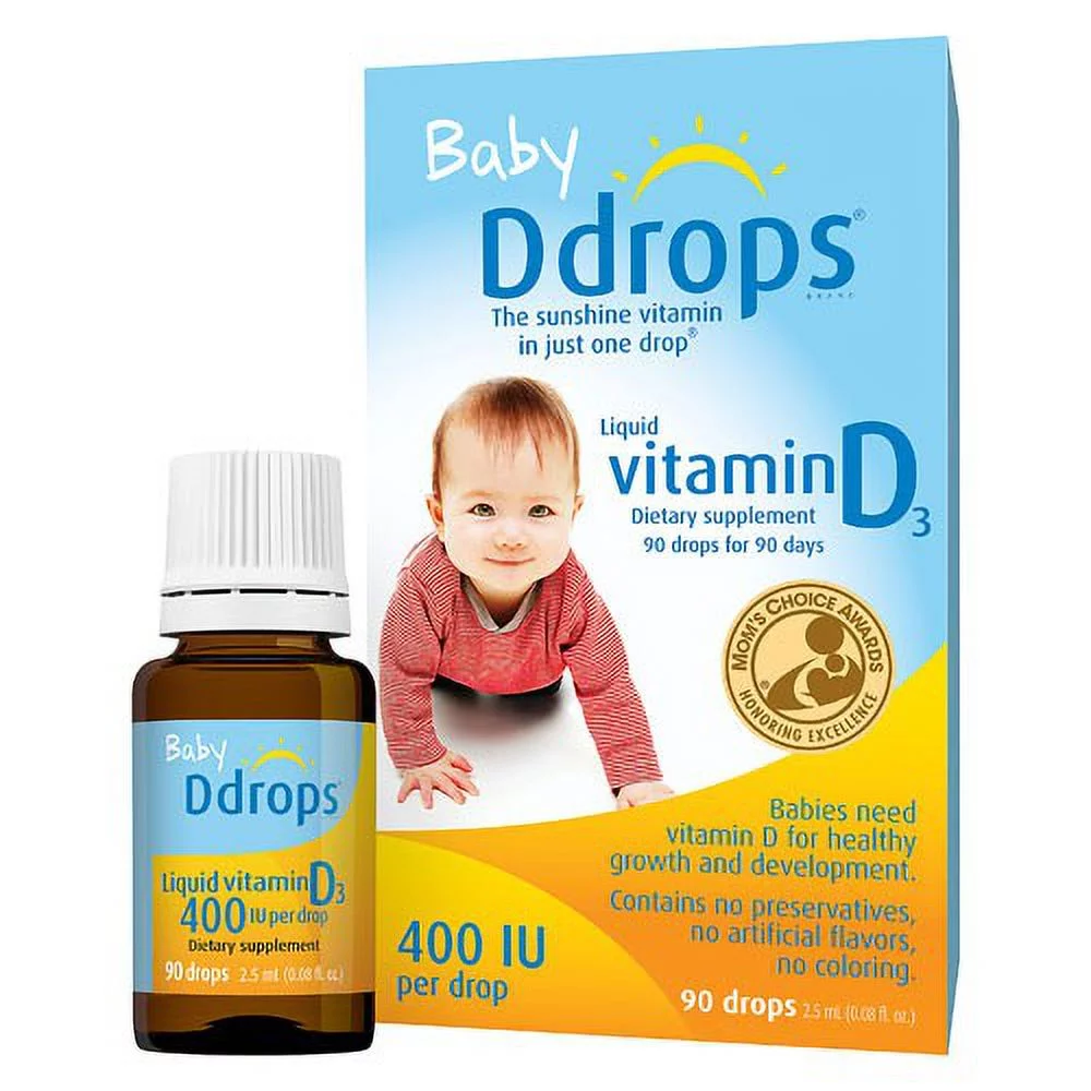 Baby D Drops Liquid Vitamin D3 400 IU/Drop, 90 Drops-3 Pack