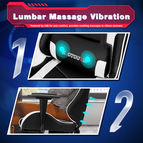 ECOTOUGE PC Massage Gaming Chair with Footrest Ergonomic Office Desk Chair Racing PU Leather Recliner Swivel Rocker with Headrest and Lumbar Pillow, Blue