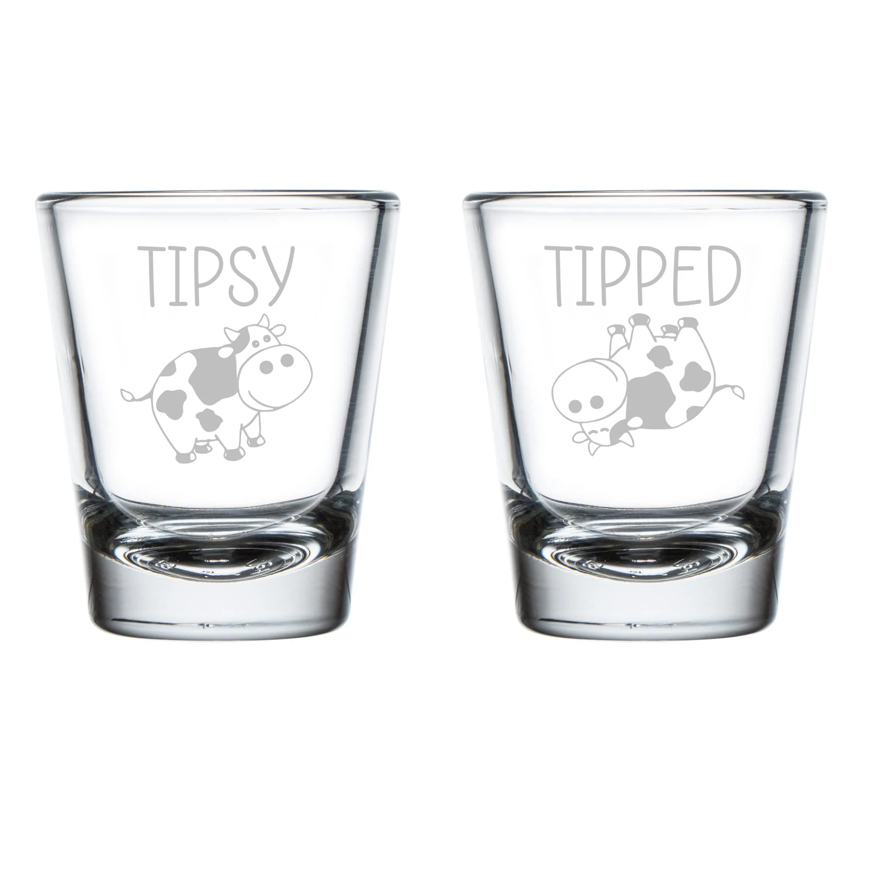 Set of 2 Shot Glasses 1.75oz Shot Glass Tipsy Tipped Cow Funny Gift