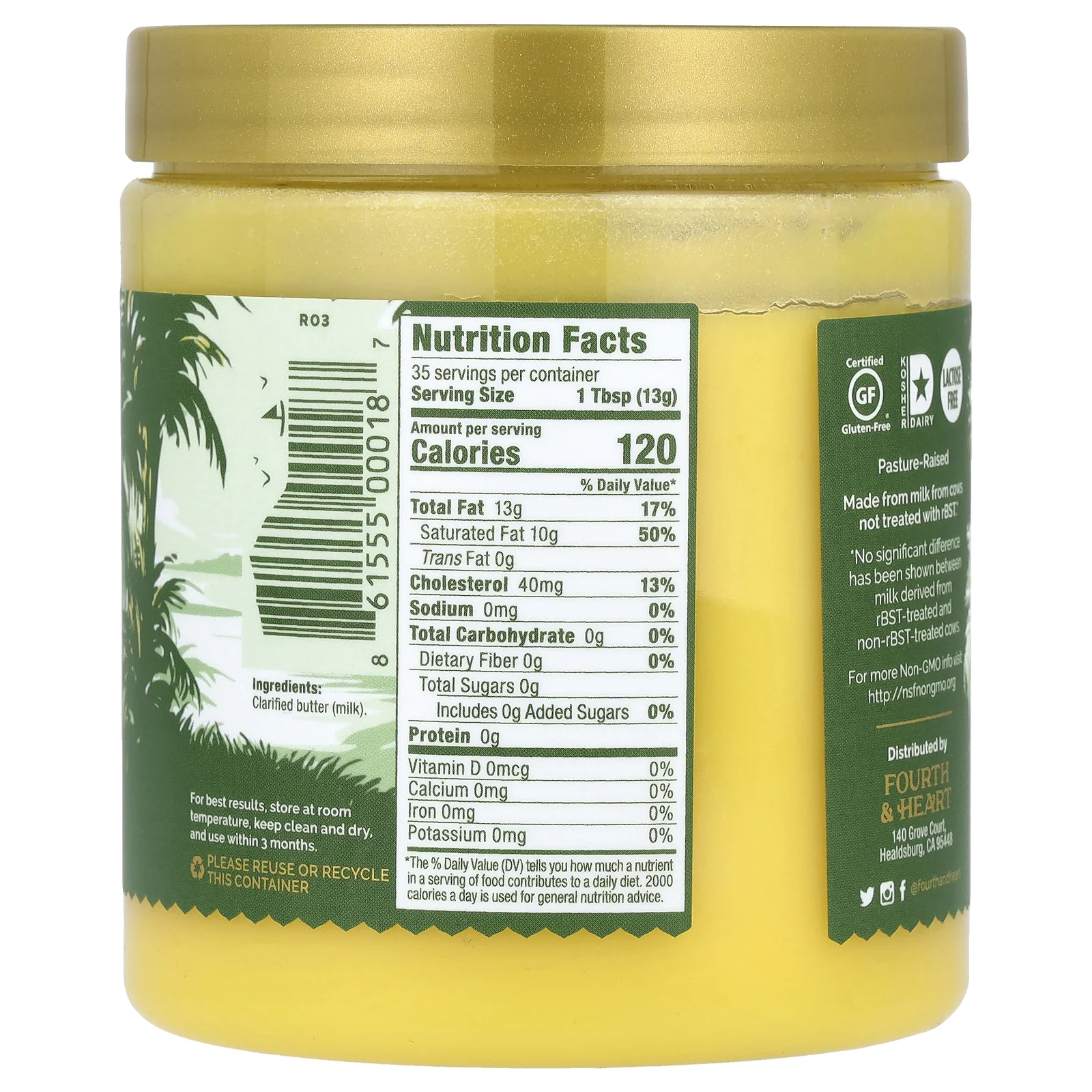 4th & Heart Ghee Clarified Butter, Grass Fed, Original Recipe, 16 oz (454 g)