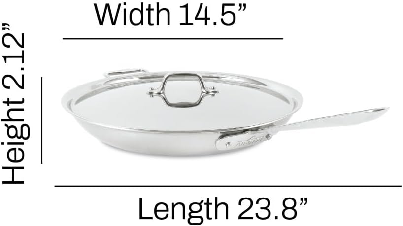 All-Clad D3 3-Ply Stainless Steel Fry Pan, 14 Inch, Induction, Oven Broiler Safe 500F, Lid Safe 350F, Pots and Pans, Cookware, Silver