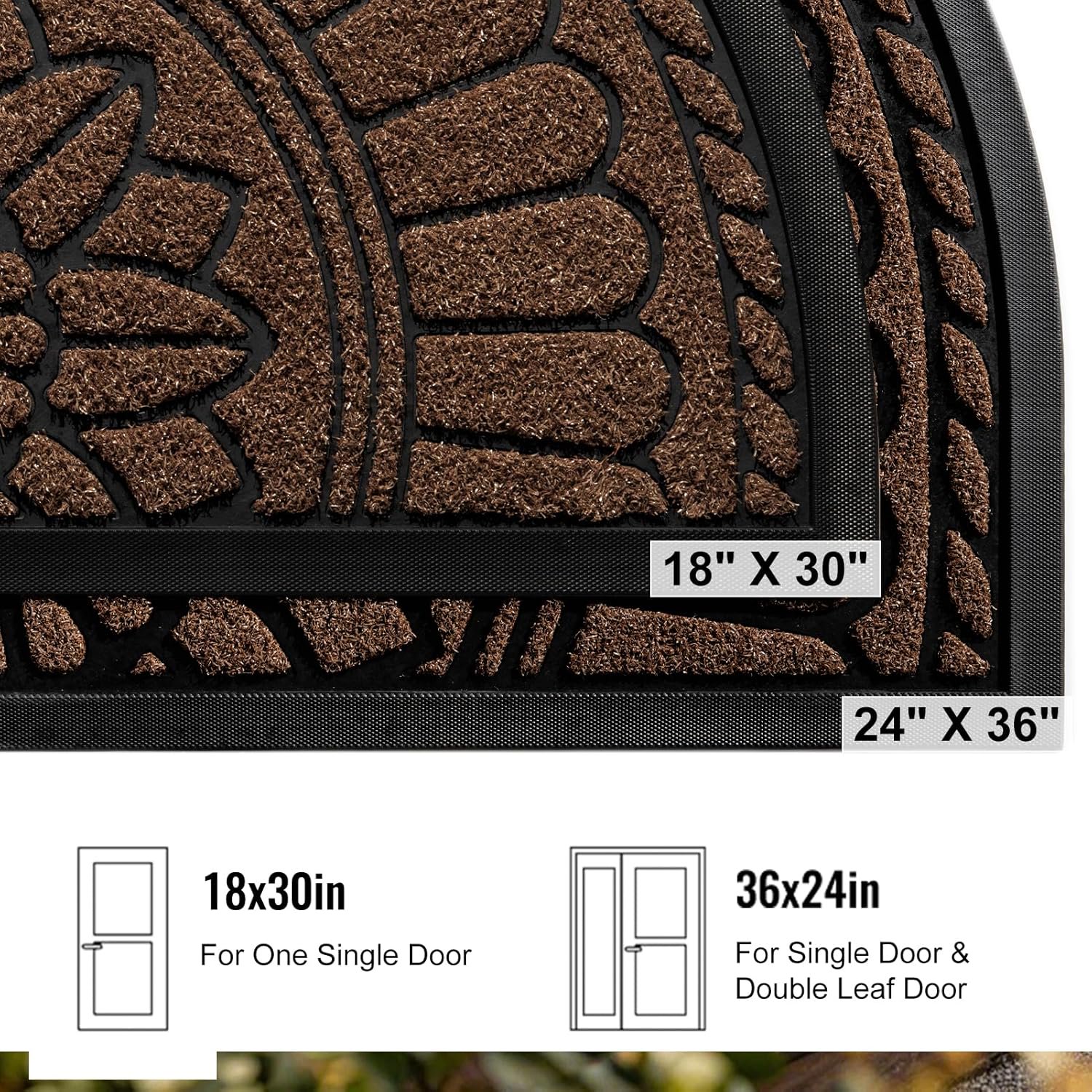 Superior Hub Front Door Mat Indoor Outdoor Entrance,Semicircular Entrance Mat, Half Round Waterproo Non-Slip Durable Rubber Door Mats,Low Profile Heavy Duty Doormat for Garage,Patio,30" x 18",Coffee