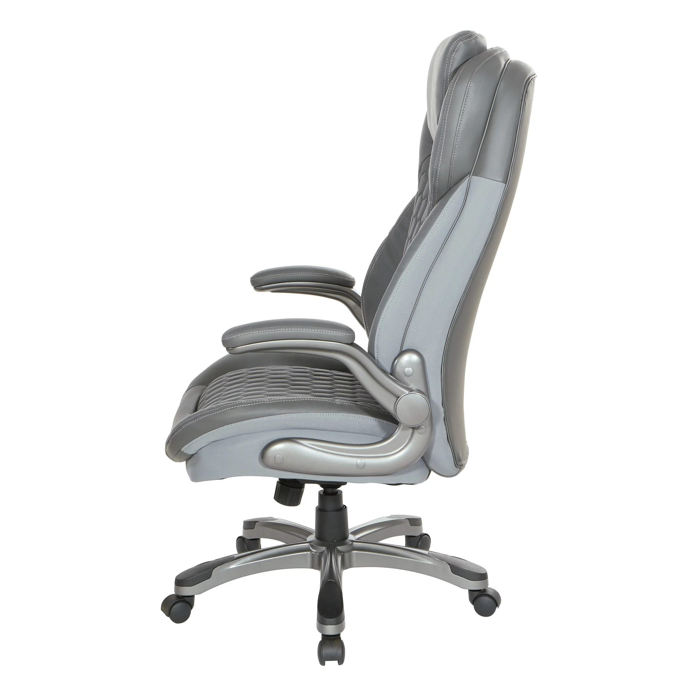 Office Star Products Executive High Back Chair with Grey Bonded Leather and Flip Arms