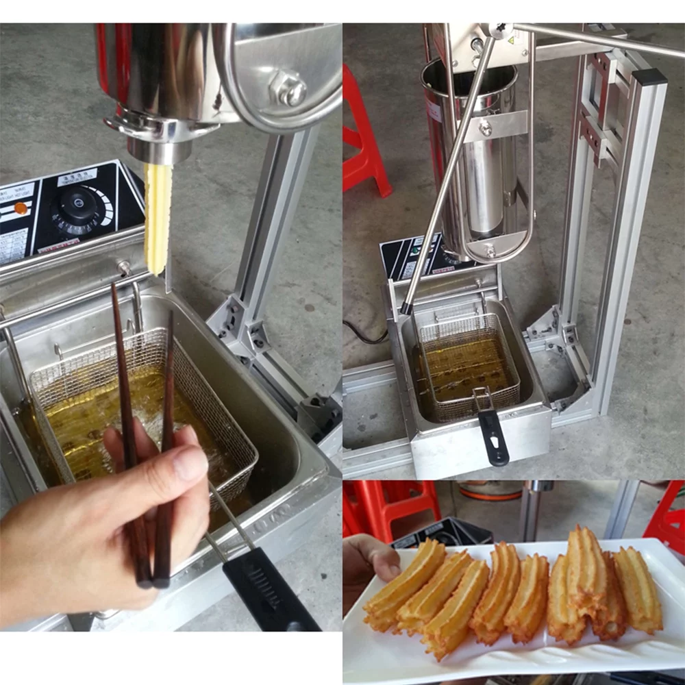 INTBUYING 5L Commercial Vertical Spanish Churros Machine with 12L Deep Fryer 220V 5KW