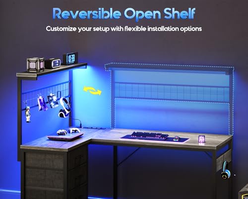 MOTPK L Shaped Gaming Desk with Shelf & 4 Drawers, 43