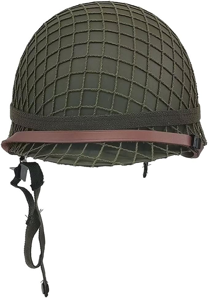 WW2 US Army M1 Helmet, WW2 Gear, WW2 Uniform, WW2 Helmet Metal Steel Shell Replica with Net/Canvas Chin Strap/Cat Eye Band