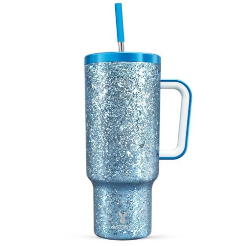 Meoky 40oz Tumbler with Handle, Leak-proof Lid and Straw, Insulated Coffee Mug Stainless Steel Travel Mug, Keeps Cold for 34 Hours or Hot for 10 Hours (Night)