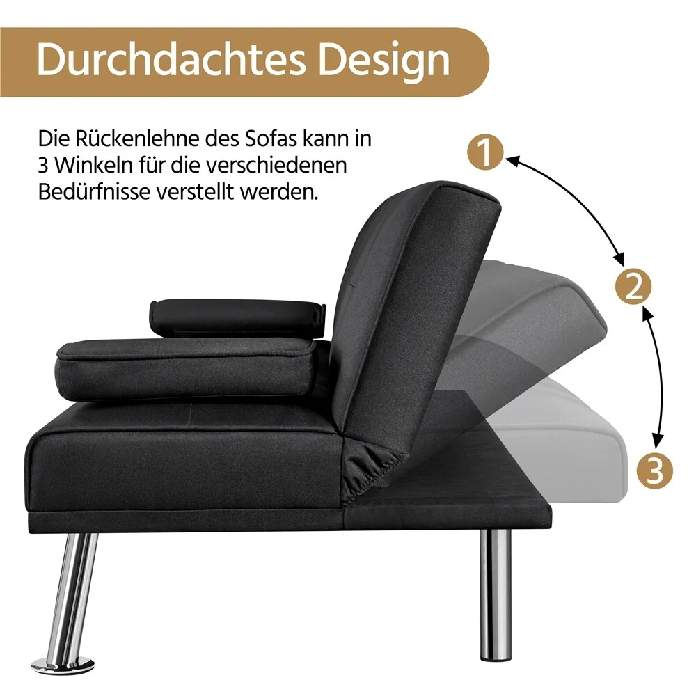 Yaheetech  65in Convertible Futon Sofa Bed Tufted Fabric Futon Couch Black