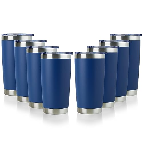 DOMICARE 20oz Stainless Steel Tumbler Bulk with Lid, Double Wall Vacuum Insulated Travel Mug, Powder Coated Coffee Cup, Powder Black, 8 Pack