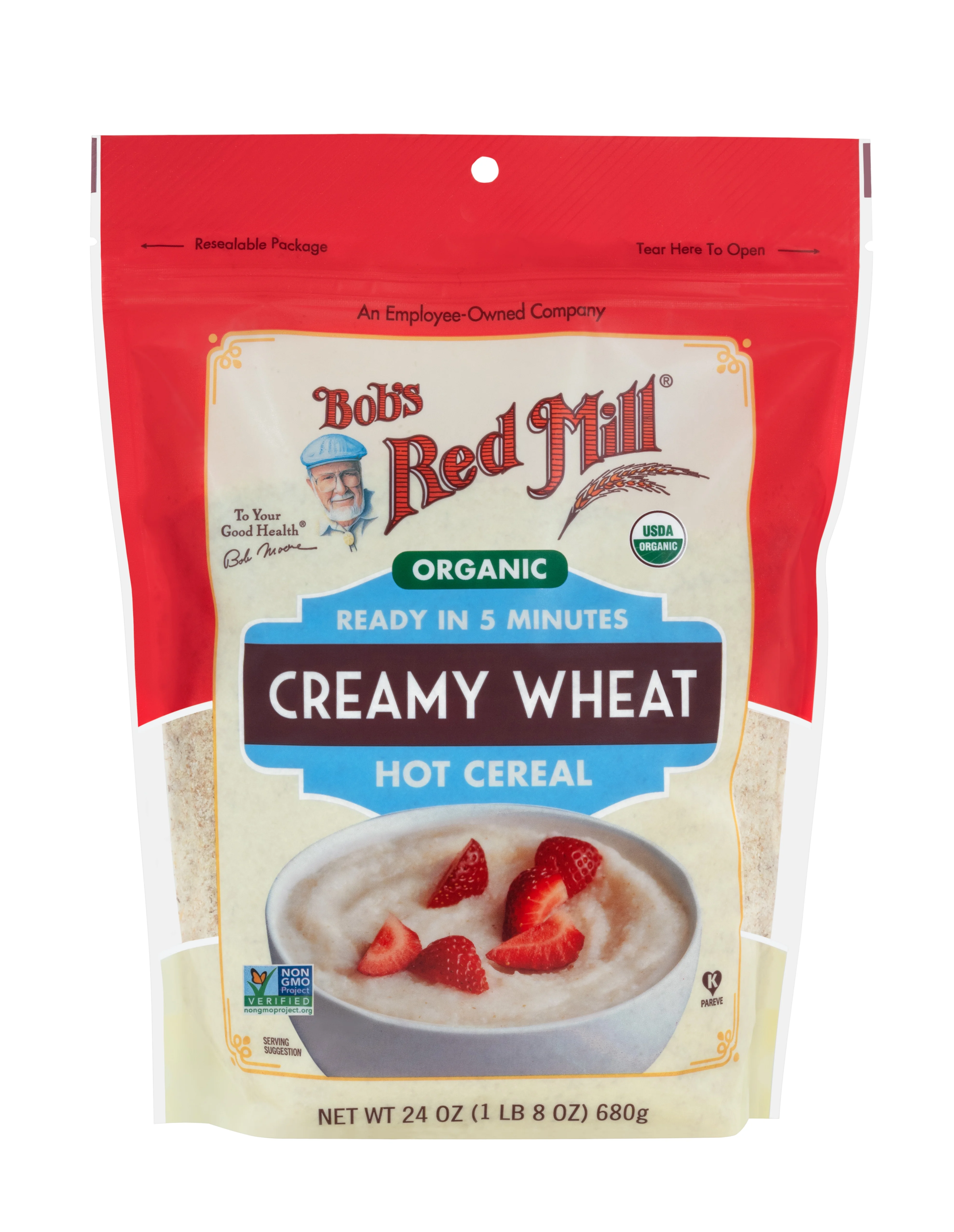 Bob's Red Mill Non-GMO Organic Creamy Wheat Hot Cereal, 24 oz Ready-to-Cook Bag