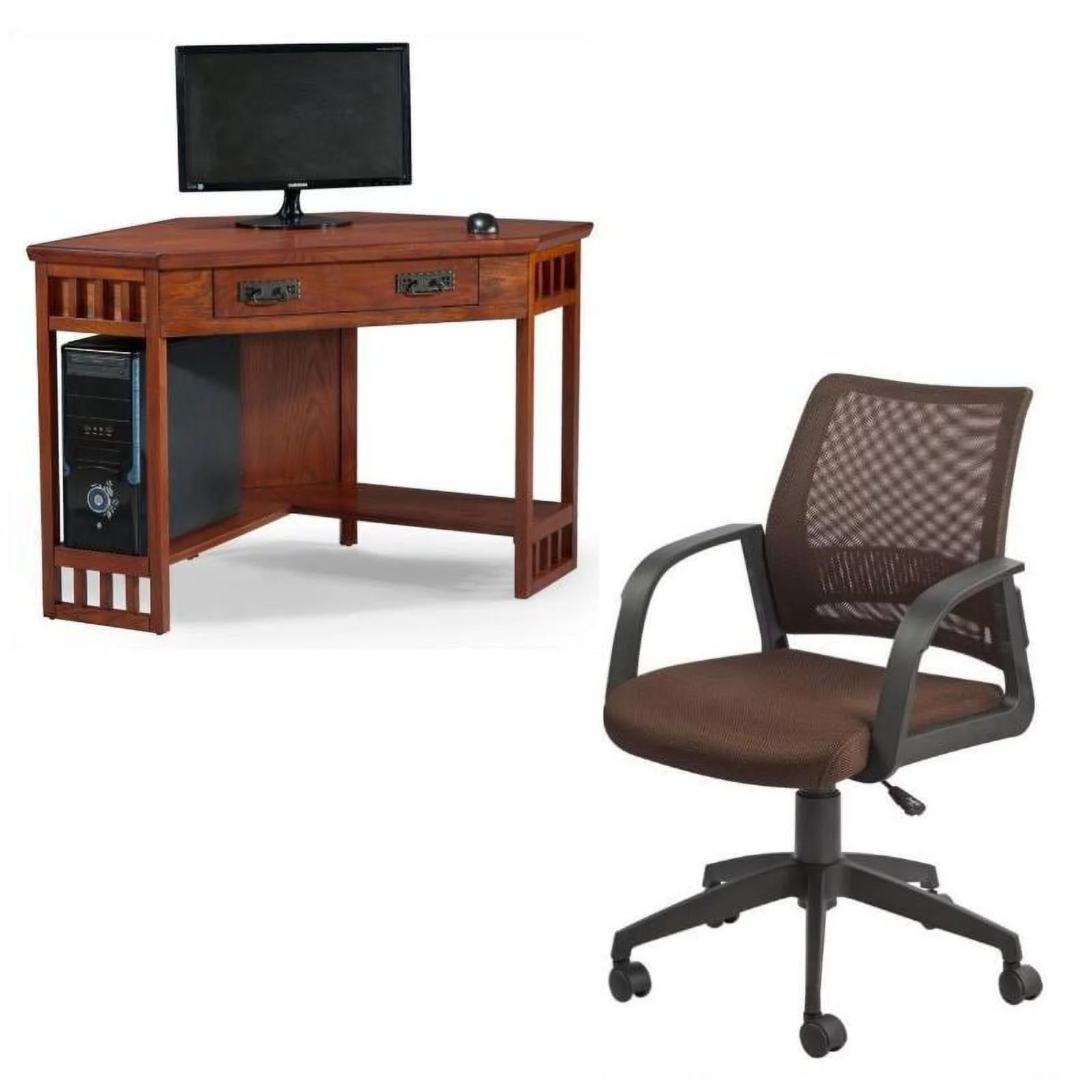 Home Square 2-Piece Set with Corner Computer Desk Back Office Chair