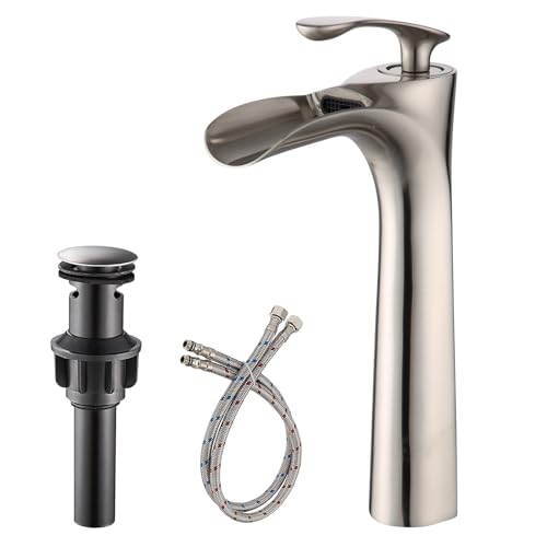 Bathroom Vessel Sink Faucet, Waterfall Oil Rubbed Bronze Bathroom Faucet, Vessel Faucet, Tall Body 1 Hole Single Handle with Pop Up Drain Combo Vanity Mixer Tap Basin Bowl Sink