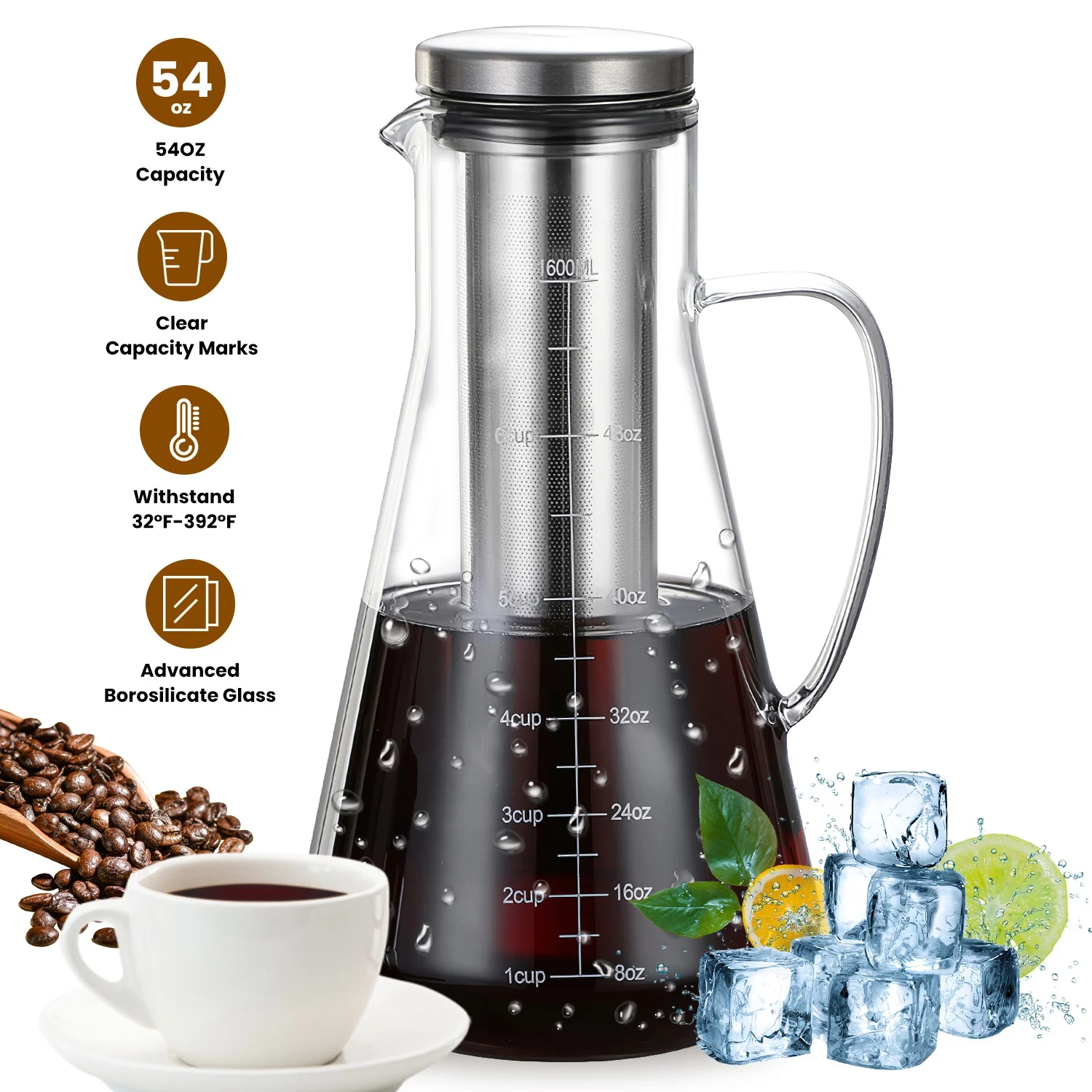 iMounTEK Cold Brew Coffee Maker Iced Tea Maker Pitcher Glass Coffee Pot Tea Infuser Coffee Kettle with Removable Fine-Mesh Filter Dishwasher Safe