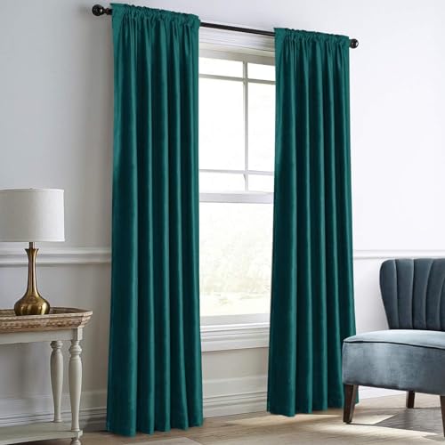 Dreaming Casa Darkening Black Velvet Curtains for Living Room Thermal Insulated Rod Pocket Back Tab Window Curtain for Bedroom 2 Panels 52
