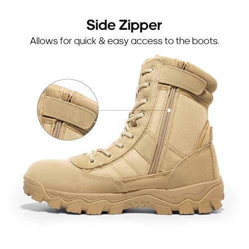 NORTIV 8 Men's Tactical Military Work Boots Side Zipper Outdoor Motorcycle Combat Boots 8 Inches 2.0 Trooper-pro